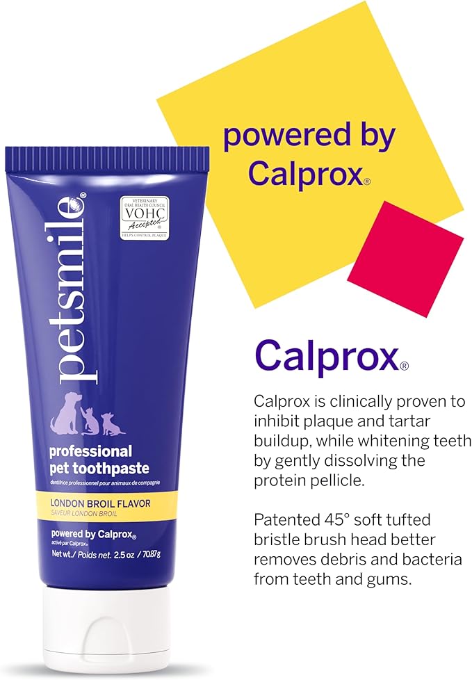 Petsmile Professional Pet Toothpaste for Cats & Dogs - VOHC Accepted Toothpaste - Clinically Proven to Control Plaque & Tartar Calprox Formula (London Broil, 2.5 Oz)