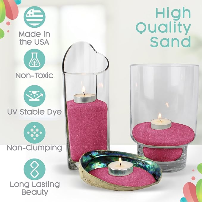 Sandsational Sparkle Watermelon Unity Sand, 1 LB (16 oz), Dark Pink Colored Sand for Weddings, Vase Filler, Home Décor, Crafts, Terrariums, and More