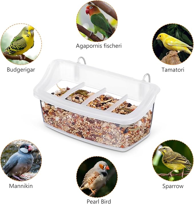 Veemoon 2pcs Splash Hanging Plastic Bird Cage Feeder No Mess Bird Cage Feeder Small Pet Parrot Feed Bowl Parrot Food Feeding Storage Container for Pet Parakeets, Cockatiels, Finches (4.5 * 2.3inch)