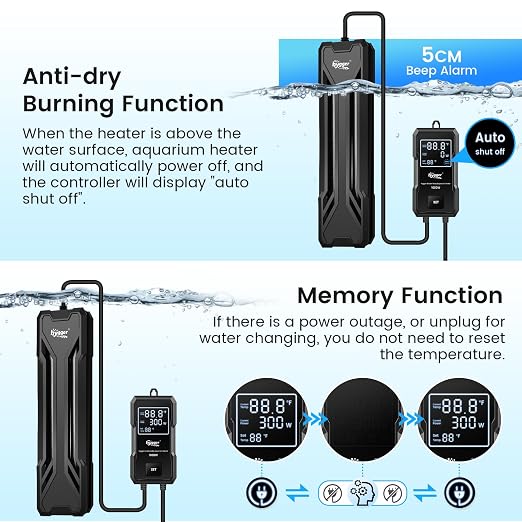 hygger 300W Aquarium Heater, Upgraded Submersible Fish Tank Heater | Dual Protection System & LED Digital Display, Automatic Power-Off Function, for 40-80 Gallons Freshwater and Saltwater Tank