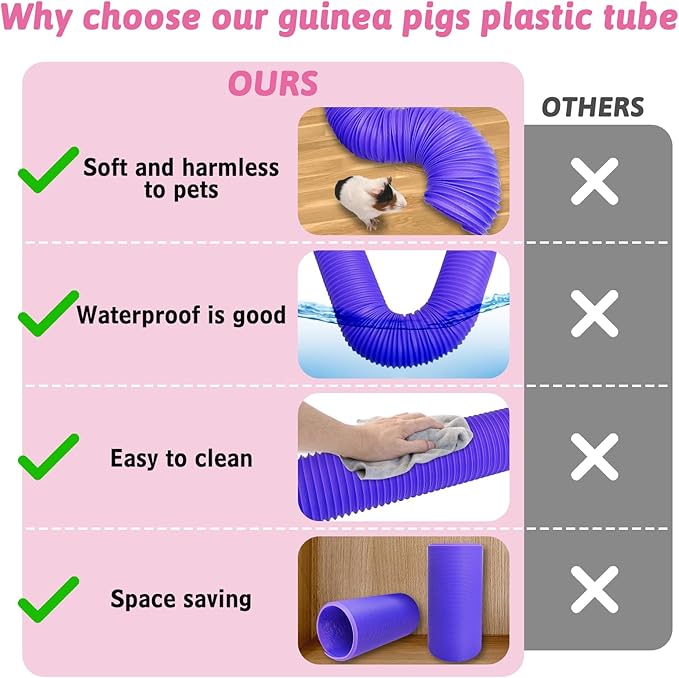 Hamiledyi 2 Pack Hamster Fun Tunnels, Guinea Pigs Plastic Tube, Hamsters Foldable Exercising Training Hideout Tunnel & 2 Pack Grass Balls, Small Animals Toys for Chinchillas Gerbils Ferrets(Purple)