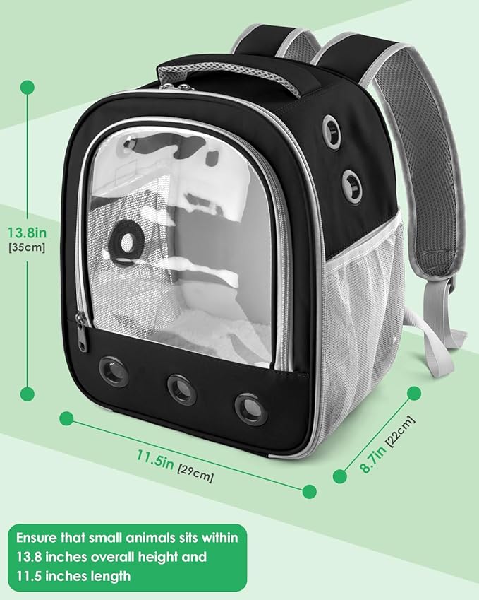 DBNESS Guinea Pig Carrier Backpack, Portable Rabbit Travel Carring Bag for Pet Bunny Chinchilla Bearded Dragon Hamster Parrot Outgoing Pouch Case with Water Bottle Holder & Detachable Pad (Black)