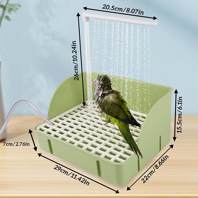 Automatic Bird Bath Fountain with Anti-Bite Cord Protector, Large Parrot Bathtub with Running Water Faucet, USB Electric Bird Shower for Parakeet, Cockatiel, Conure, African Grey, Lovebirds (Green)