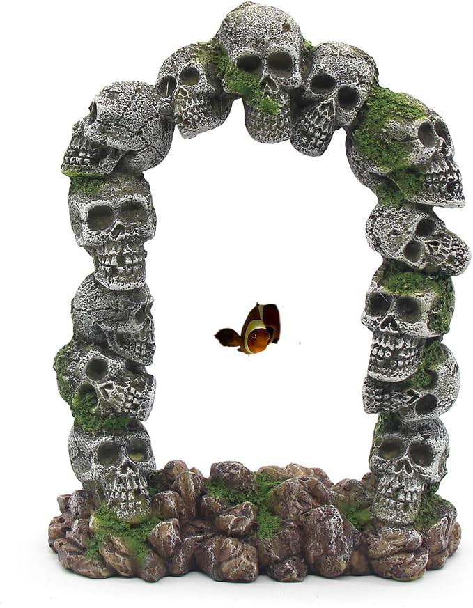 relaqcc Aquarium Skull Cave Rocks, Reptile Tank Accessories, Fish Tank Decorations for Amphibians, Betta Fish, Shrimp, Hermit Crab, Leopard Gecko