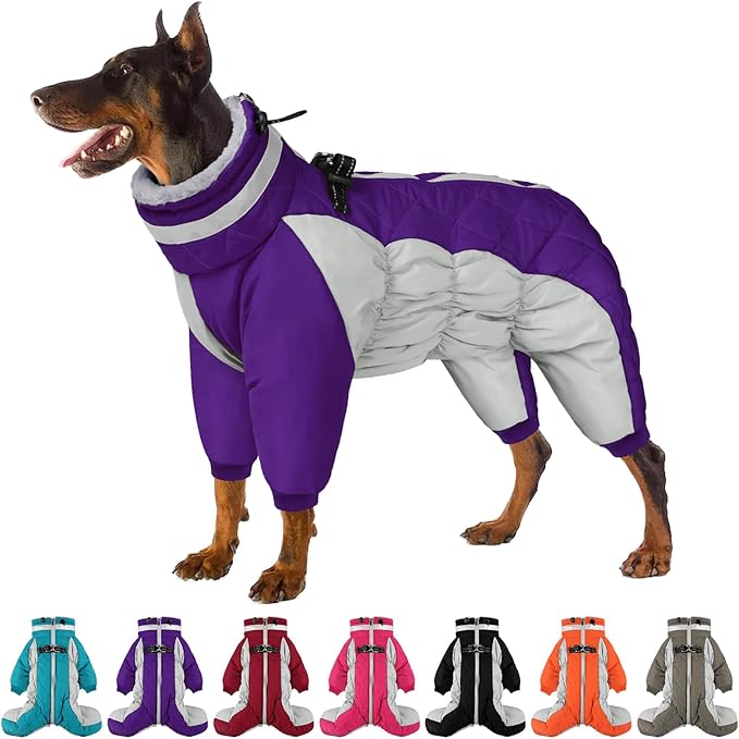 Full Body Dog Coat - Warm Fleece Jacket for Small Dogs, Turtleneck Winter Coats with Harness, Reflective Dog Snowsuit Windproof Puffer Jackets with Legs for Chihuahua, Yorkie, Purple XS