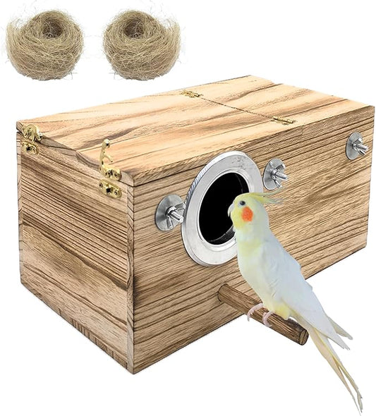 Tfwadmx Large Parakeet Nesting Box, Bird Nest Breeding Box, Wood Parrot Nest Box with Perch Bird Cage House for Cockatiel Lovebirds Budagie Canary Finch (XL)