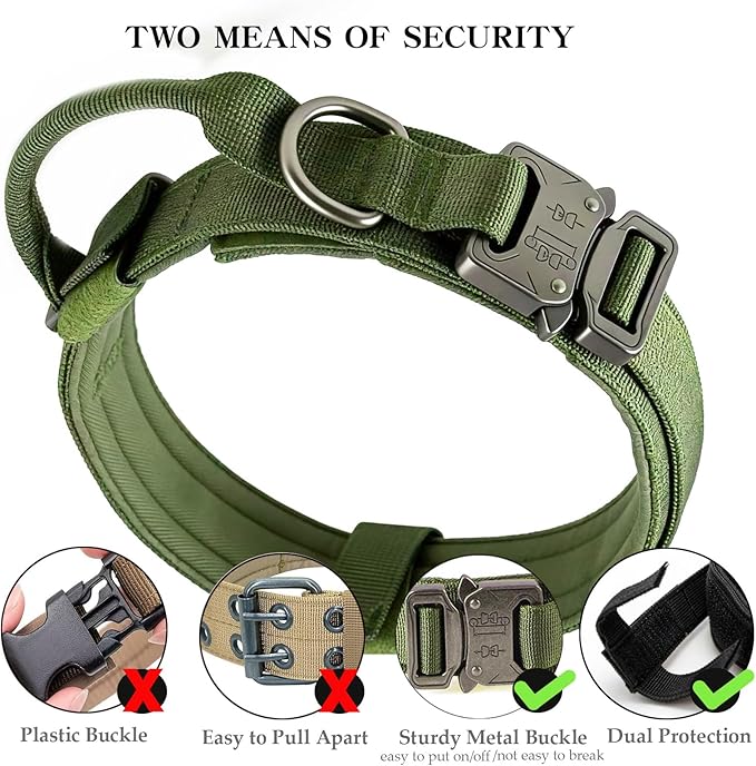 Xqpetlihai Tactical Dog Collar Adjustable Military Nylon Dog Collar with Control Handle and Heavy Duty Metal Buckle for Medium and Large Dogs (Green,XXL)