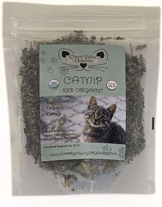 100% Organic Catnip, Freshly Grown & Dried in The USA, Premium Quality, 0.5 oz Compostable Bag