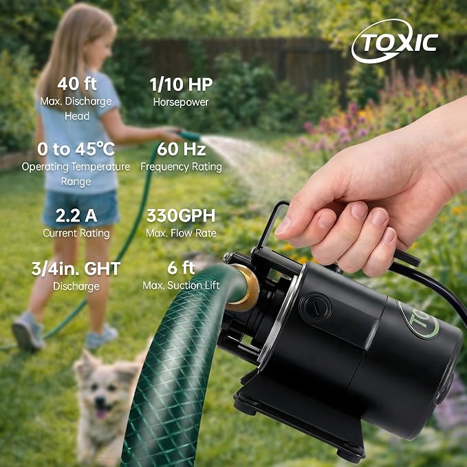12V Water Transfer Pump 330GPH Self-Priming Utility Pump with Battery Clamps Hose Kit Portable Electric Non-Submersible Pump for RV Marine Garden Pool Basement Emergency Water Removal