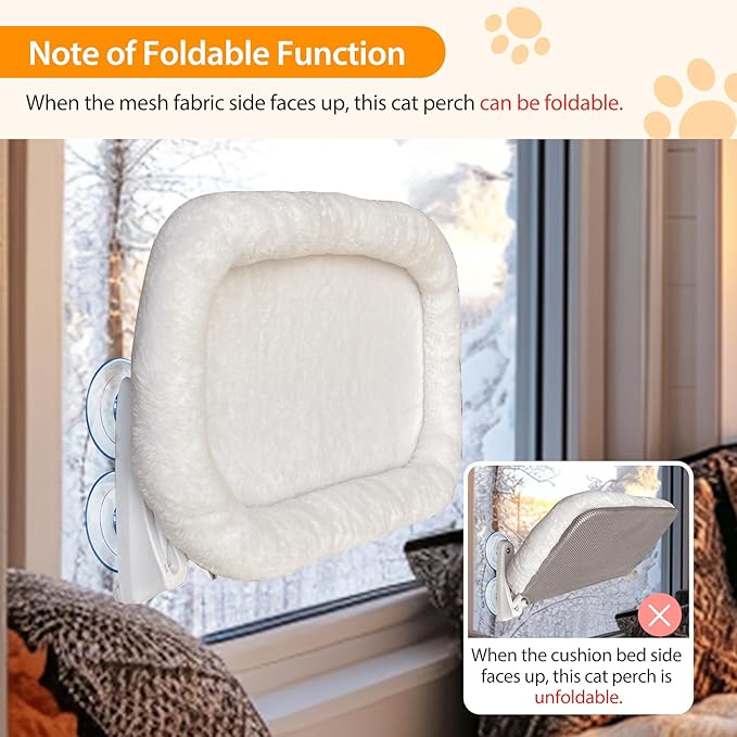 L&W BROS. Cat Window Perch Cushion Bed Hammock with 4 Updated Suction Cups Easy to Assemble Cat Window Bed for Heavy Large Cats (M 1Pc)