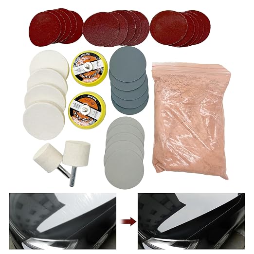Glass Polishing Kit, Multifunctional Deep Scratch Remover Cerium Oxide | 34-Piece Multifunctional Cerium Oxide Polishing Powder, Glass Repair Kit for Windscreen, Windows, Tables, and Aquariums