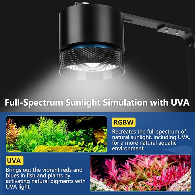fishkeeper Aquarium Clip-On Stream Light with Auto Time Sync & 24/7, Full Spectrum LED Fish Tank Lights with 9 Colors, Set Any Timer & 1-100% Dimming, Adjustable Clamp for Freshwater Plants Tanks 80W