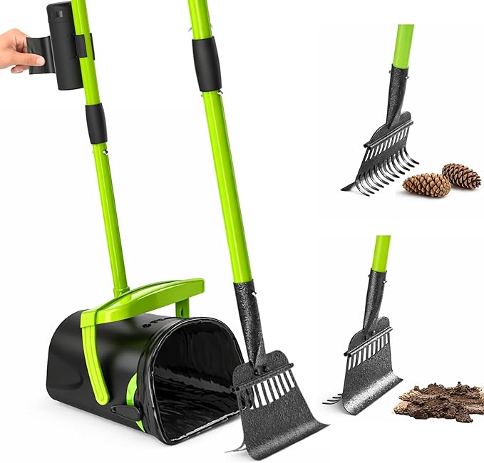 Pupzle Dry & Wet Dog Pooper Scooper with Bag Attachment, 40" Long Handle Pooper Scooper for Large Dogs, Dog Poop Scoop for Yard, Large Capacity Swivel Bin and Rake, 75 Bags, Patent Pending