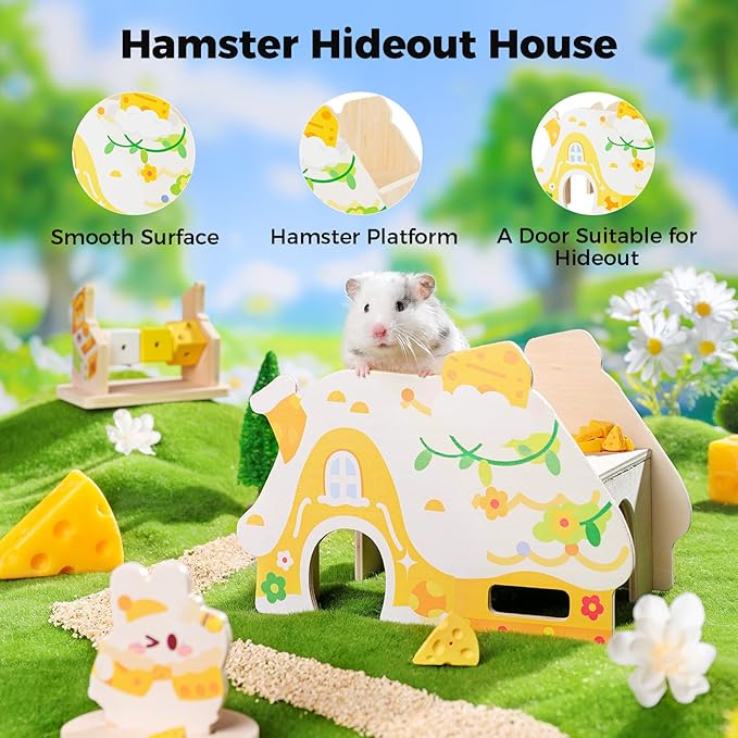 mini&moe Hamster Hideout - Hamster Houses and Hideouts with Window Small Animals Cage Accessories with Paltform for Rat Gerbils and Other Small Pets