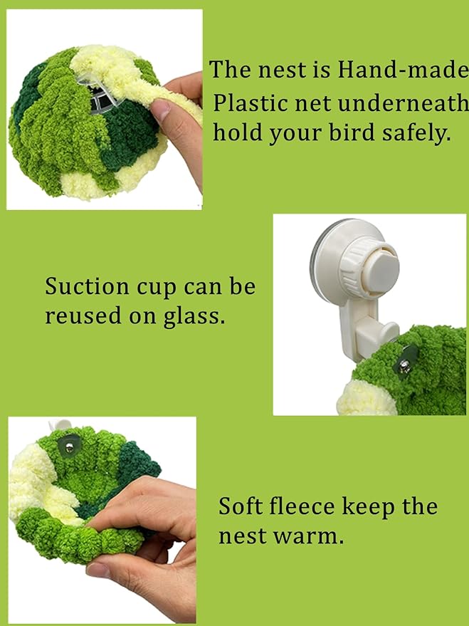 Portable Suction Cup Bird Perch Nest for Travel Car Window Glass, Warm Bird Sleeping hut Snuggle Bed for cage (Green Combo, S)