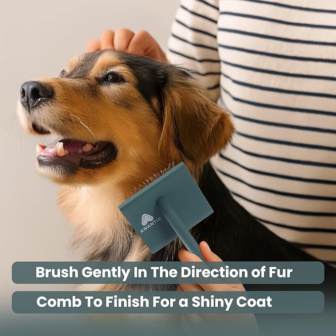 Self- Cleaning Slicker Brush for Dogs Suitable for Short & Long Haired Dogs and Effective Deshedding for Pet Grooming, Undercoat Removal, Tangle-Free Fur (Green Brush + Comb)