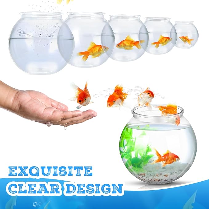12 Pcs Fish Bowl Plastic Fish Tank Clear 100 oz Goldfish Bowl Multipurpose Round Desktop Aquarium Transparent for Home Office Goldfish Turtle Candy Party Favors, 7.09 x 6.3 Inch