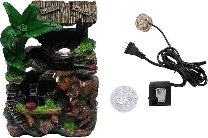Indoor Fountain Rockery Tabletop Fountain with an Tree Elaxation | Water Feature Meditation Desktop Fountains for Home Office Decor or Giving 7.87' x 5.9'' x 10.23'' with LED Light