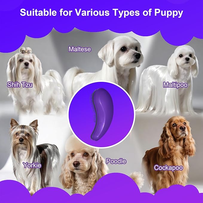 Small Dog Brush- Grooming Tool for Teddy, Yorkies, Maltese, Shih Tzu, Chihuahua - Puppy Hair Brush (Dark Purple)