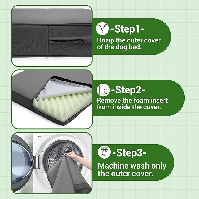 Vonabem Outdoor Waterproof Dog Bed Washable, XXL Crate Pad 48 Inch, Cooling Wipeable Leather Large Pet Bed with Removable Cover Reversible, Foam Anti-Slip Kennel Pads 47"x29" Grey