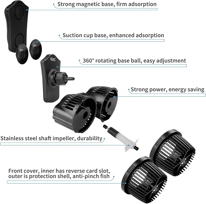 hygger 4200GPH Double Head Aquarium Circulation Pump, Quiet 12W Aquarium Wave Maker, with Strong Magnetic Suction Base, 360°Adjustable Power Head, for 110~240 Gal Tank