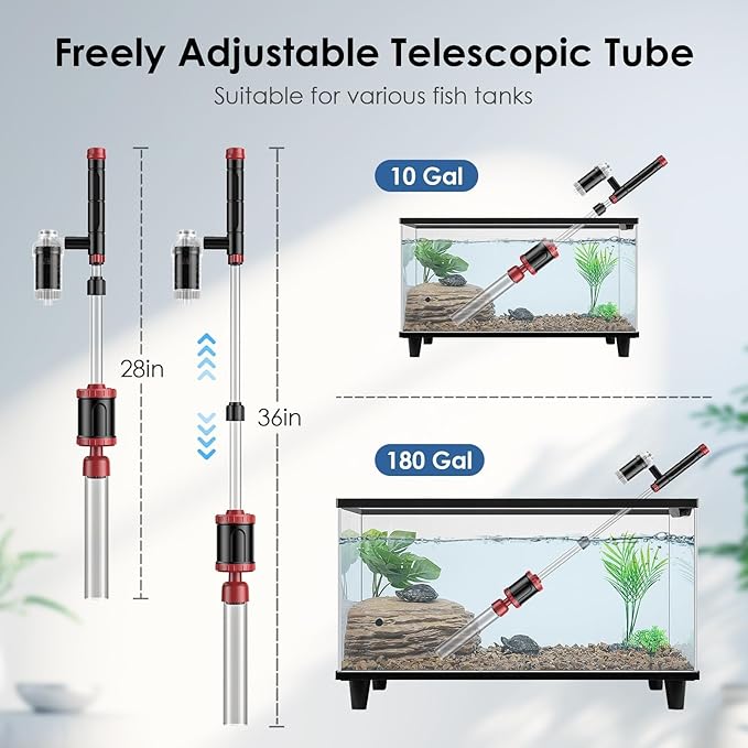 AKKEE Aquarium Vacuum Gravel Cleaner, 36W Electric Fish Tank Cleaner Vacuum, 8 in 1 Multifunctional Aquarium Cleaner for Automatic Water Change, Wash Sand, Water Circulation and Timed Off