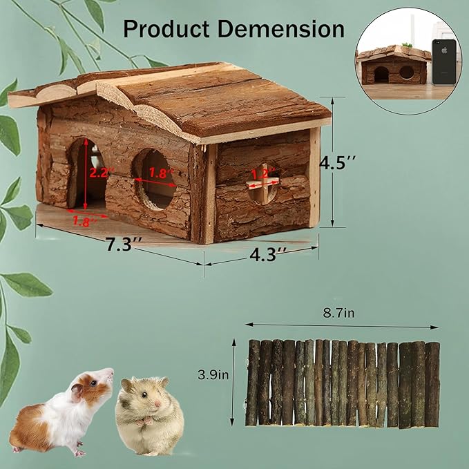 Hamiledyi Hamster Hideout Small Wooden House Natural Wood Rat Hut Hamster Bridge for Dwarf Mouse Playing Hiding