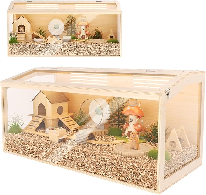 Wooden Hamster Cage, 40inch Large Hamster Cage Enclosure with Openable Top & Thickened Acrylic for Small Animals, Guinea Pig, Rabbit, Rat, 40"L x 20''W x 20''H Hamster Habitat with Multi-vent