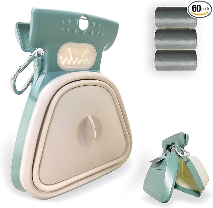 Pooper Scooper, Portable and Handheld Size for Walking Large and Small Dogs Outside Yard or Travel Outdoors, Pup Poop Scoop with Container and 30pcs Pet Waste Bag Attachment