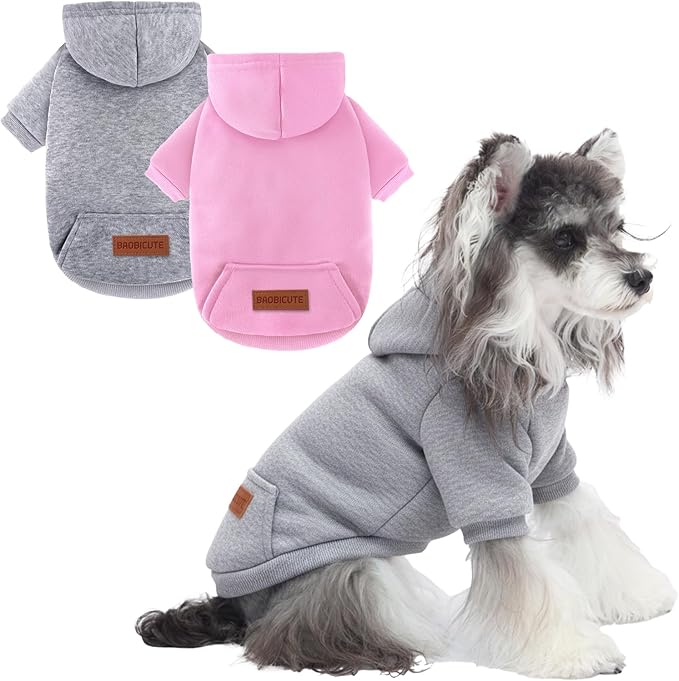 2 Pack Dog Hoodie Warm Hood Dog Sweater Cold Weather Small Dogs Sweatshirt Comfort Pet Clothes for Small Medium Dogs with Pockets (Grey+Pink, M (Back: 11.4",Chest: 16.9", 5.8-8.8 lbs))