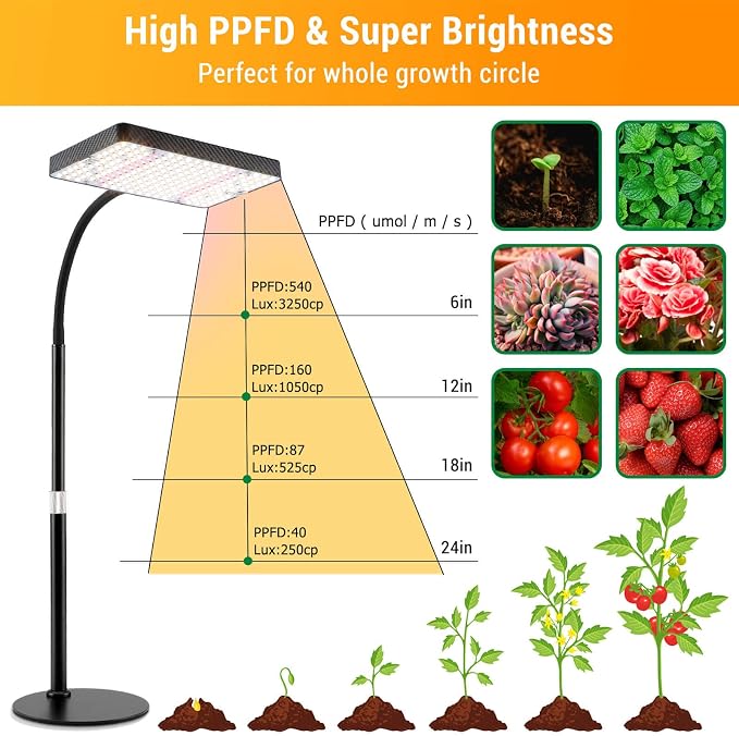 FECiDA Desk Grow Lights for Indoor Plants, Bonsai, Seed Starting, Seedlings | UV-IR In Full Spectrum, 25 Watt Power Draw, 16"-24" Height Adjustable, Simple Physical Switch, Plug and Play