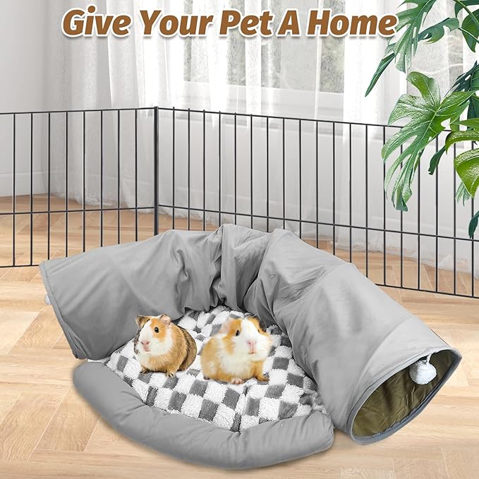 PINVNBY Bunny Tunnel Bed 2-in-1 Removable and Cozy Large Guinea Pig Hideout Tunnel Washable Small Animal Tunnels Tube Toys Guinea Pig Accessories for Rabbit Chinchilla Hedgehog Ferret (Gray)