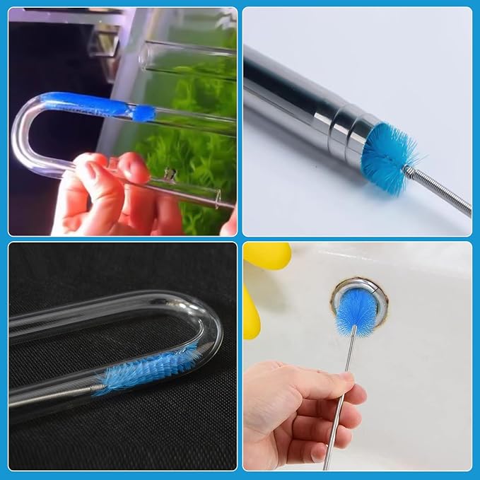 13mm Aquarium Glass Lily Pipe Kit - Inflow & Outflow Set with Cleaning Brush & Suction Cups for 1/2" & 3/4" ID (12/16mm) Tubing (13mm)