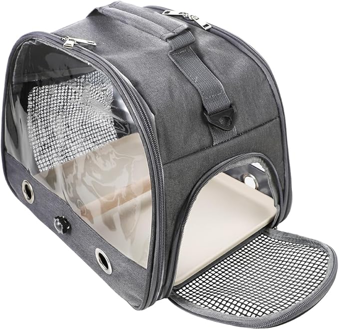 Small Bird Travel Carrier Cage Portable Bird Parrot Parakeet Cockatiel Travel Carrier Bag Lightweight Birds Backpack with Standing Perch and Stainless Tray for Vet Visit Side Access Window