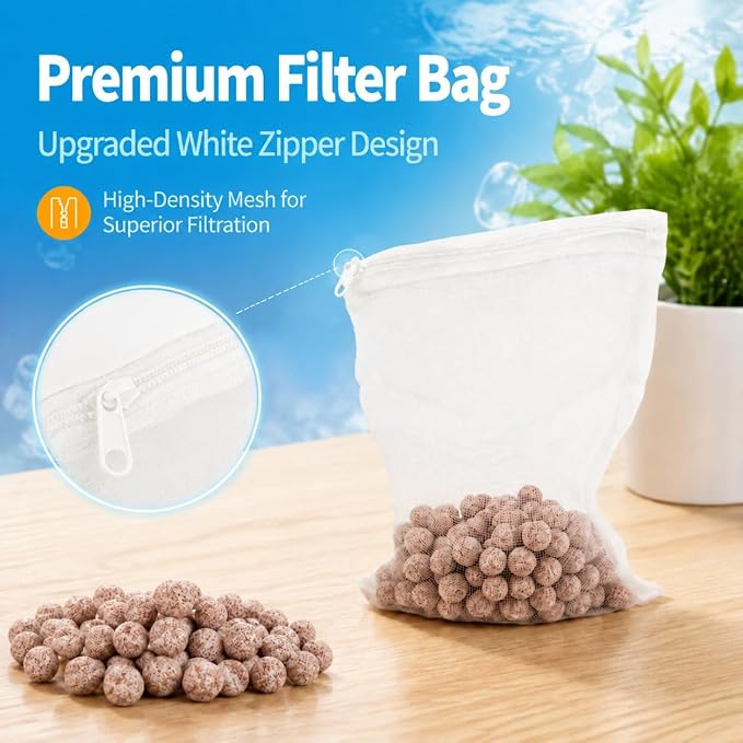 Sukh 30oz Ceramic Bio Balls - Aquarium Filter Media with 4 Mesh Bags | Porous Spheres for Fish Tank, Sump, Pond, Canister Filters, Freshwater Systems, Koi Ponds, Media Bag Use & Easy Water Flow