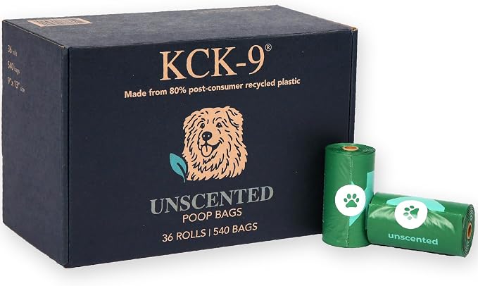 80% Recycled Plastic Dog Poop Bags – Extra Thick, Leak Proof Waste Bags, Big Dog Approved (Unscented, 540 Bags)