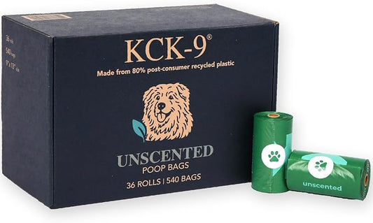 80% Recycled Plastic Dog Poop Bags – Extra Thick, Leak Proof Waste Bags, Big Dog Approved (Unscented, 540 Bags)