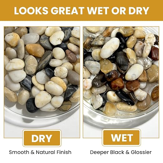 Polished Mixed River Rocks, 5/8 Inch Multi-Color Decorative Pebbles for Aquarium, Landscaping, Plant Decor & Vase Fillers,Natural Polished Mixed Stones for Garden, Crafts-6LB