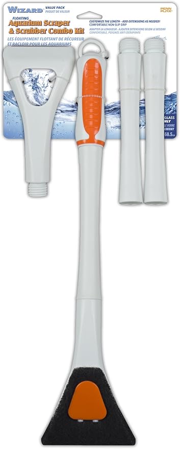Penn-Plax Wizard Glass Aquarium Scraper & Scrubber Combo Kit (WZ20) – 27” Length