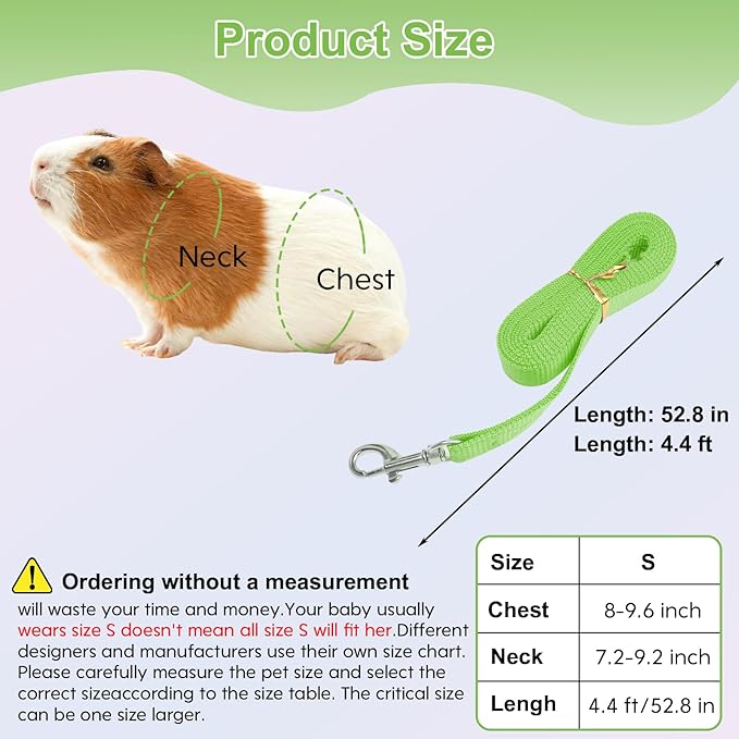 Guinea Pig Harness and Leash，2packs Guinea Pig Clothes Baby Ferret Rats Hamster Soft Mesh Harness Leash for Decoration，Hamster Harness can be Adjusted to Any Size. (Black + Green)