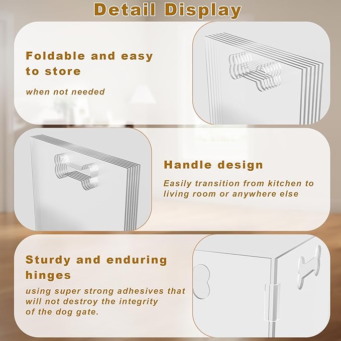 Clear Acrylic Dog Gate, 6 Panel 120" W x 24" H, Transparent Freestanding Pet Playpen Indoor, Foldable Pet Fence Barrier for Doorway with Handle/Support Feet