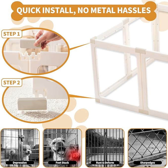 Acrylic Dog Playpen Indoor for Small Dogs & Puppies, Clear Transparent Pet Playpen with Modern No-Bar Design, 23.6" Easy Assemble Puppy Play Pen, Escape-Proof & Sturdy (12 Panels, White)