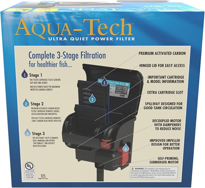 Aqua-Tech Ultra Quiet Power Filter, for Aquariums 10-20 Gallons (Pack of 2)