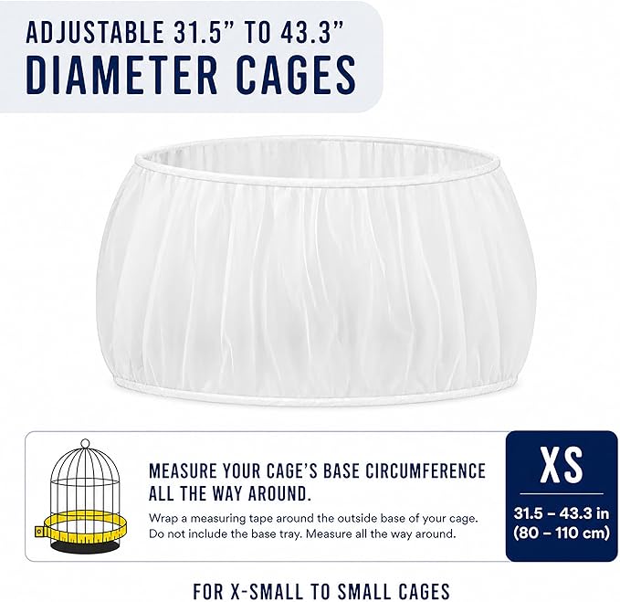 Universal Bird Cage Seed Catcher Universal Mesh Skirt Cover Stretchy Small Animal Cages Cover Pet Removable Durable Protector (White, Extra Small)