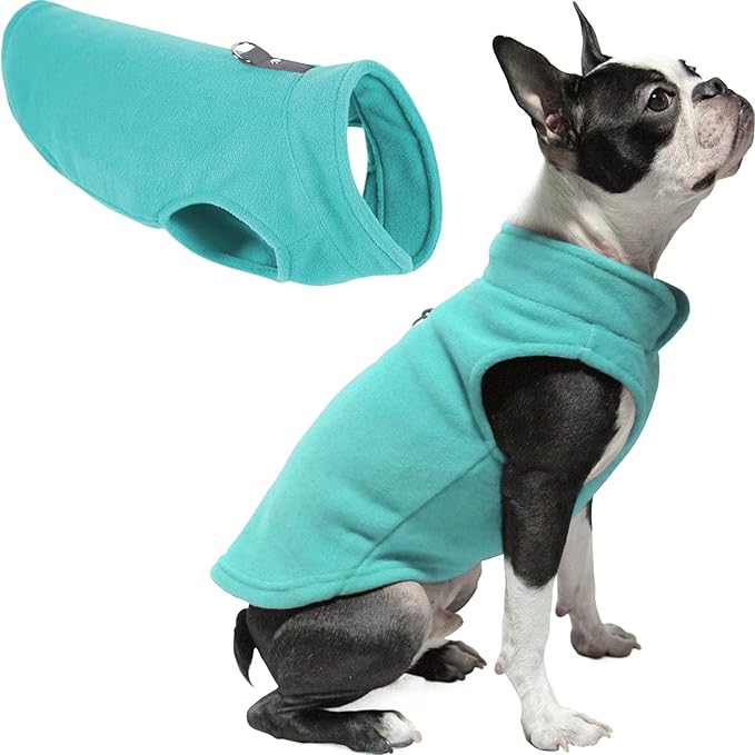 Gooby Fleece Vest Dog Sweater - Turquoise, Small - Warm Pullover Fleece Dog Jacket with O-Ring Leash for Small to Medium Dogs