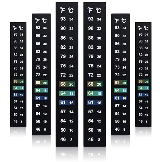 Zonon 24 Pcs Stick on Thermometer Strip for Brewing 46-93 °f (8-34 °c) | Liquid Crystal Strips, Wine Beer Aquariums Bottles Jars Fermenting Thermometer Stickers, Sourdough Digital Display Adhesive