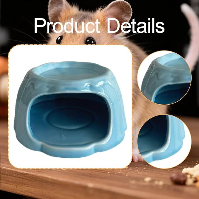 Hamster House Ceramic Hideout Small Animal Food Bowl Pudding Shaped Decorative Habitat Suitable for Hamster Cage Pet Gift Home Decoration, Blue