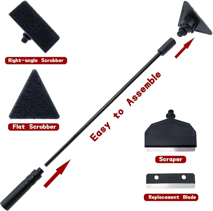 Fish Aquarium Cleaner Kit for Small Nano Tank, 3 in 1 Aquarium Glass Tank Cleaning Kit with Detachable Rod, Algae Scraper, Triangle Flat Brush, Right Angle Brush, Replacement Blade