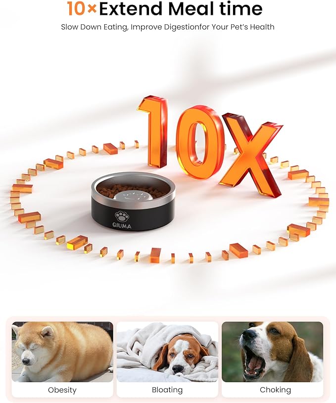 Qiuma Slow Feeder Dog Bowls Stainless Steel, Food-Grade 304 Dog Slow Feeder Bowl 2 Cups Capacity, Heavy Duty Double-Layer with Non-Slip Base, Pet Puzzle Bowl for Small & Medium Dogs (Black)