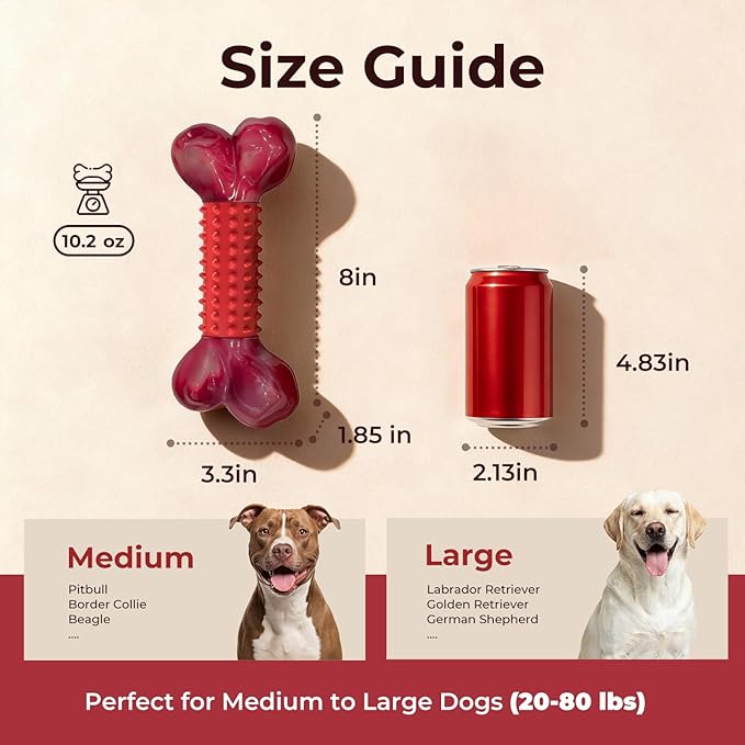 Apasiri 3-Pack Tough Dog Toys for Aggressive Chewers: Beef Flavored Long Lasting Dog Bones for Large Dogs, Heavy Duty Nylon & Rubber Dog Chew Toys to Keep Them Busy, Medium & Large Breed, Red